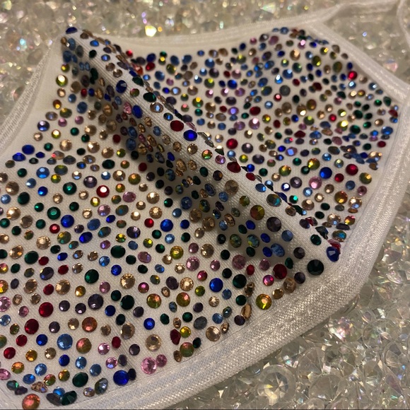 🎉HP🎉 #32 Mosaic/White✨Crystal Bling Face Mask - Picture 2 of 14